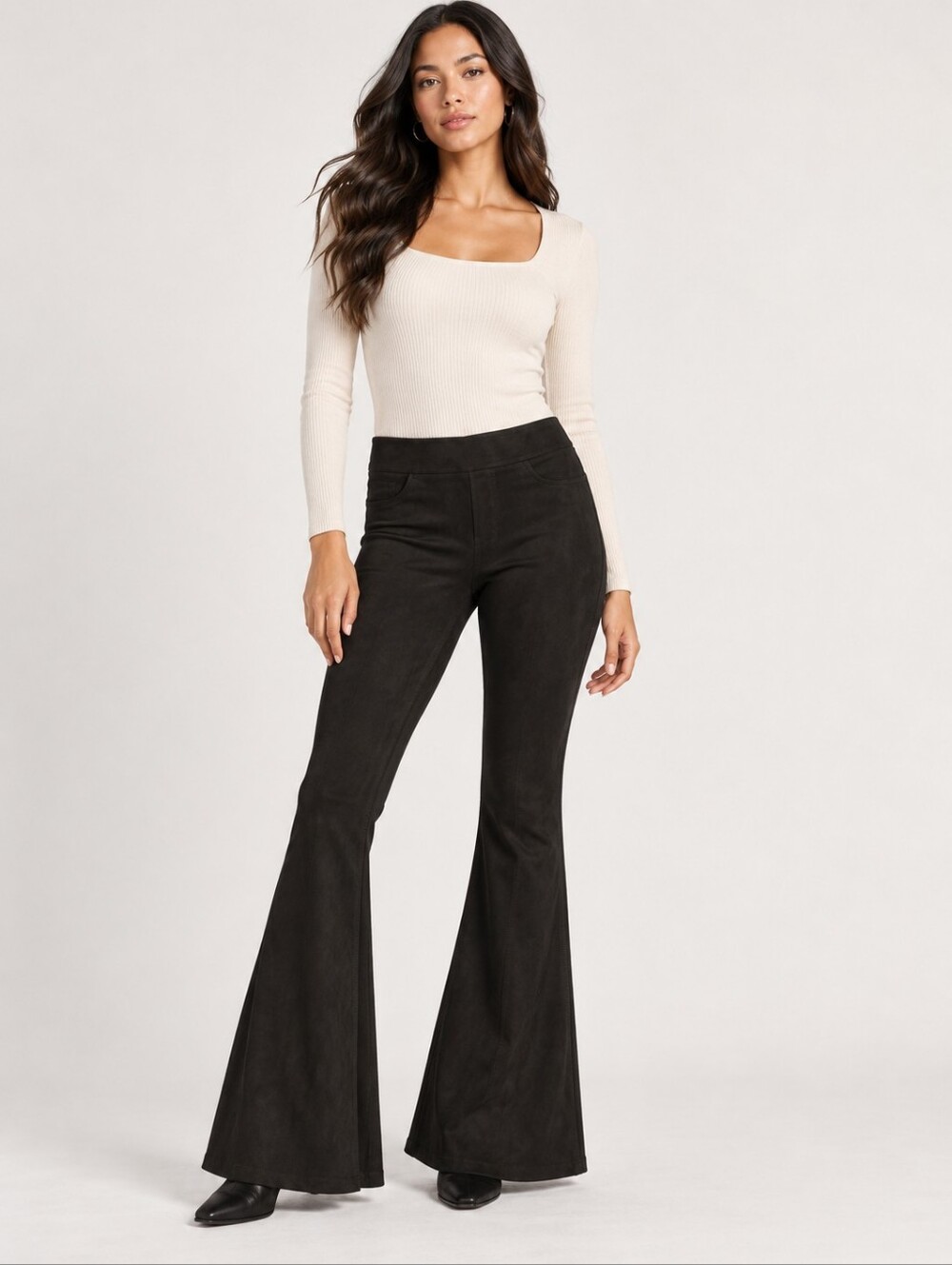 ❤️ NWOT! BLANK NYC FAUX SUEDE PULL ON FLARE PANTS / LEGGINGS, BLACK, 2 LONG